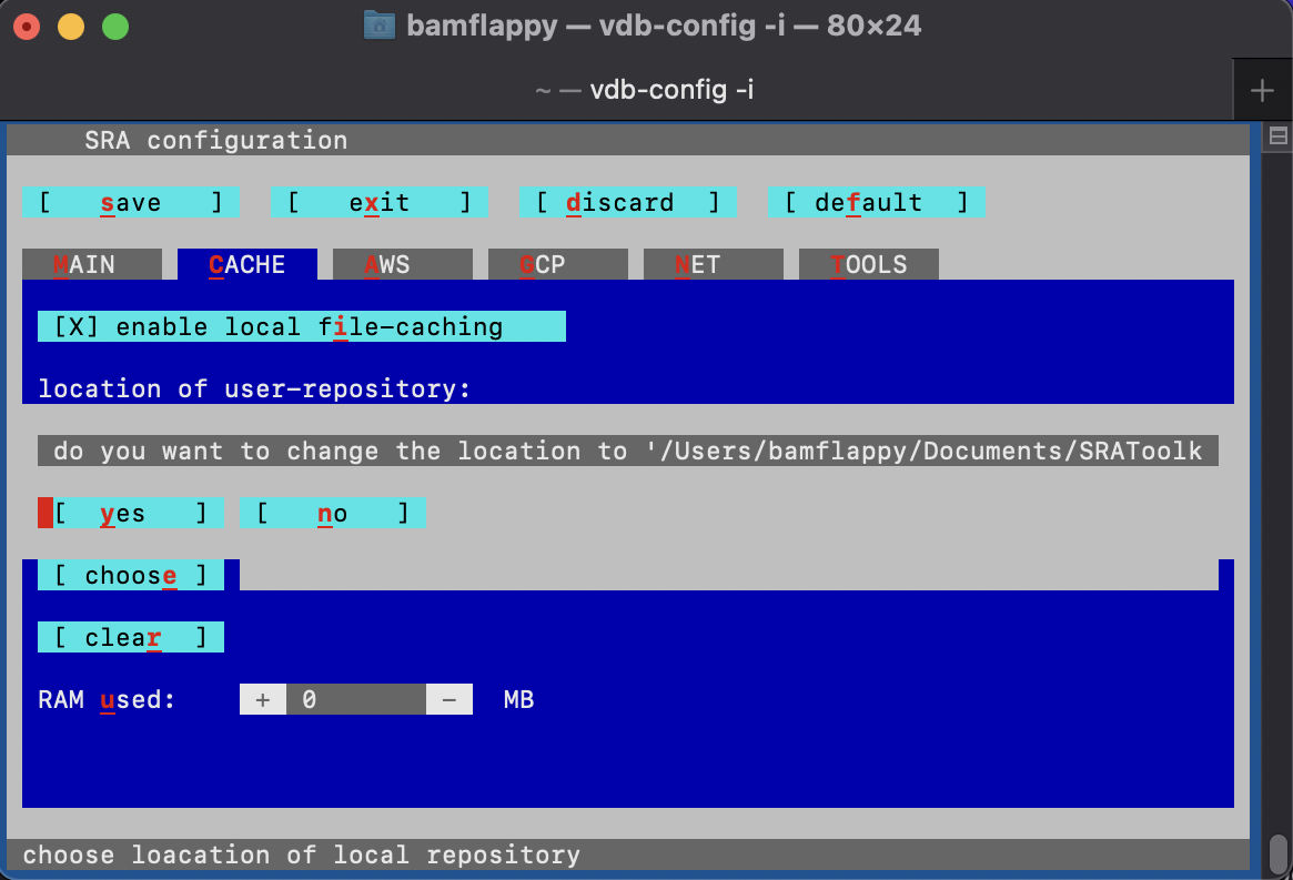 SRA Configuration Menu Confirm Selection