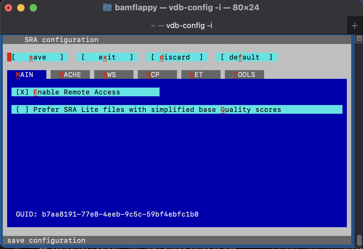 SRA Configuration Menu