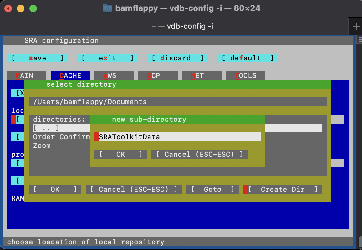 SRA Configuration Menu Subdir